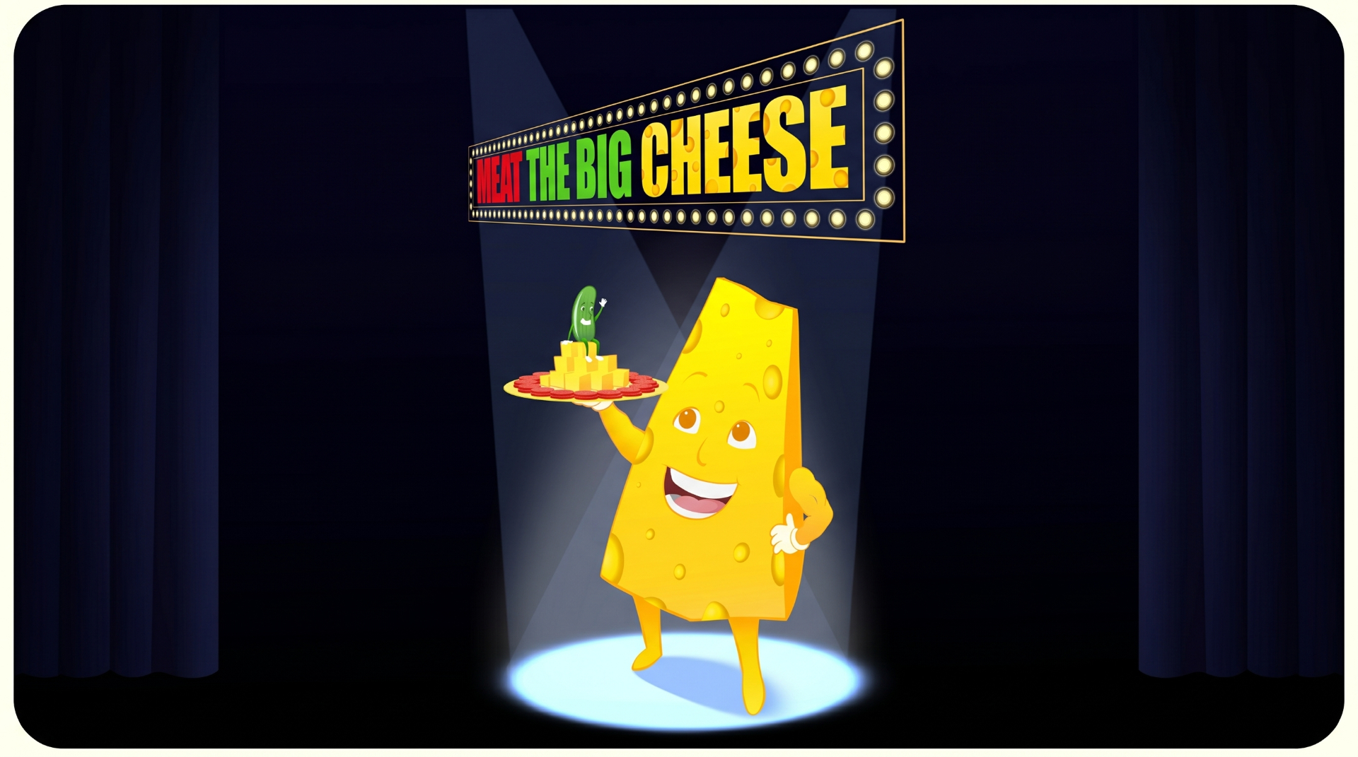 MEAT The Big Cheese — Big Cheese with Dilly on stage under marquee lights